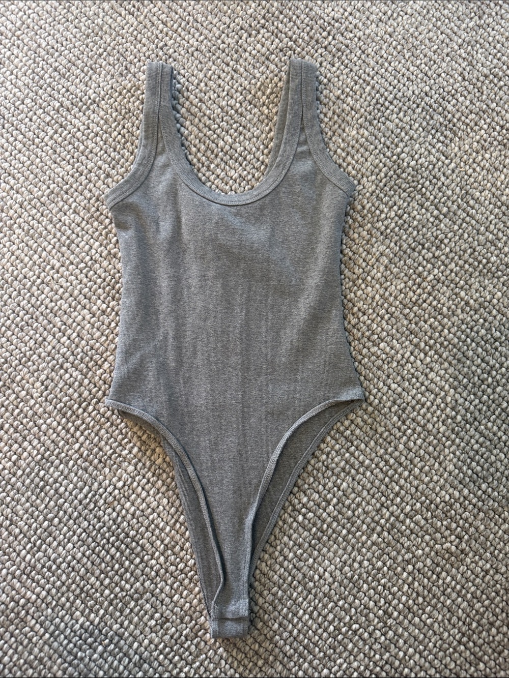 Womans Grey Ribbed One-Piece Bodysuit